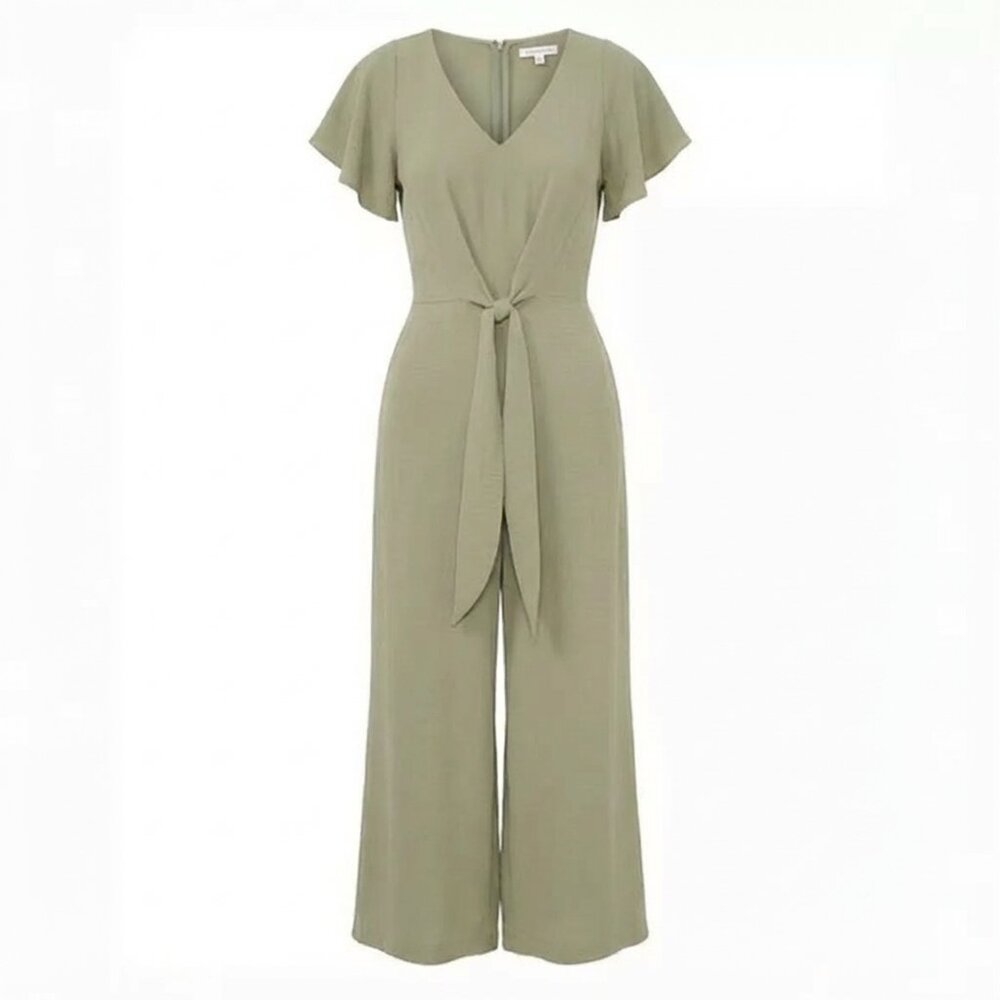 Vince Camuto Women's Flutter Sleeve Cropped Wide Leg Jumpsuit – Olive, Size L